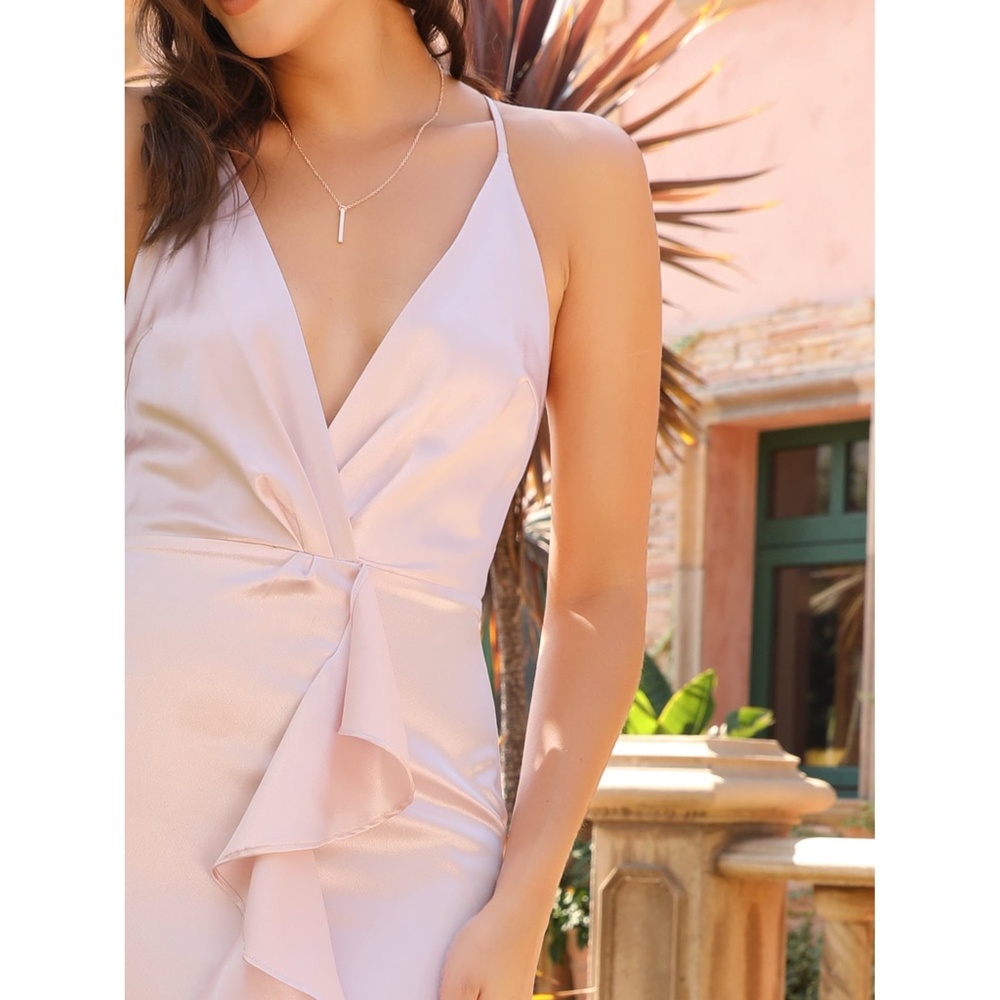 Blush Pink Ruffle Asymmetrical Fishtail Hem Dress - Picture 4 of 6